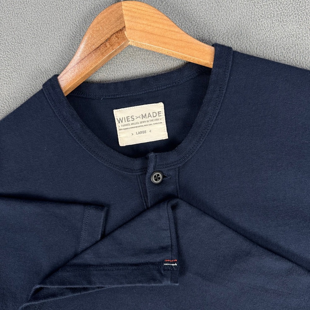 Wies Made Henley Shirt Mens Large Dark Blue Heavyweight Ringspun Minimalist